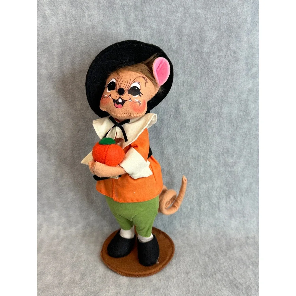 VTG Annalee Pilgrim Boy Mouse Folk Art Felt Figurine‎ Thanksgiving Autumn Decor